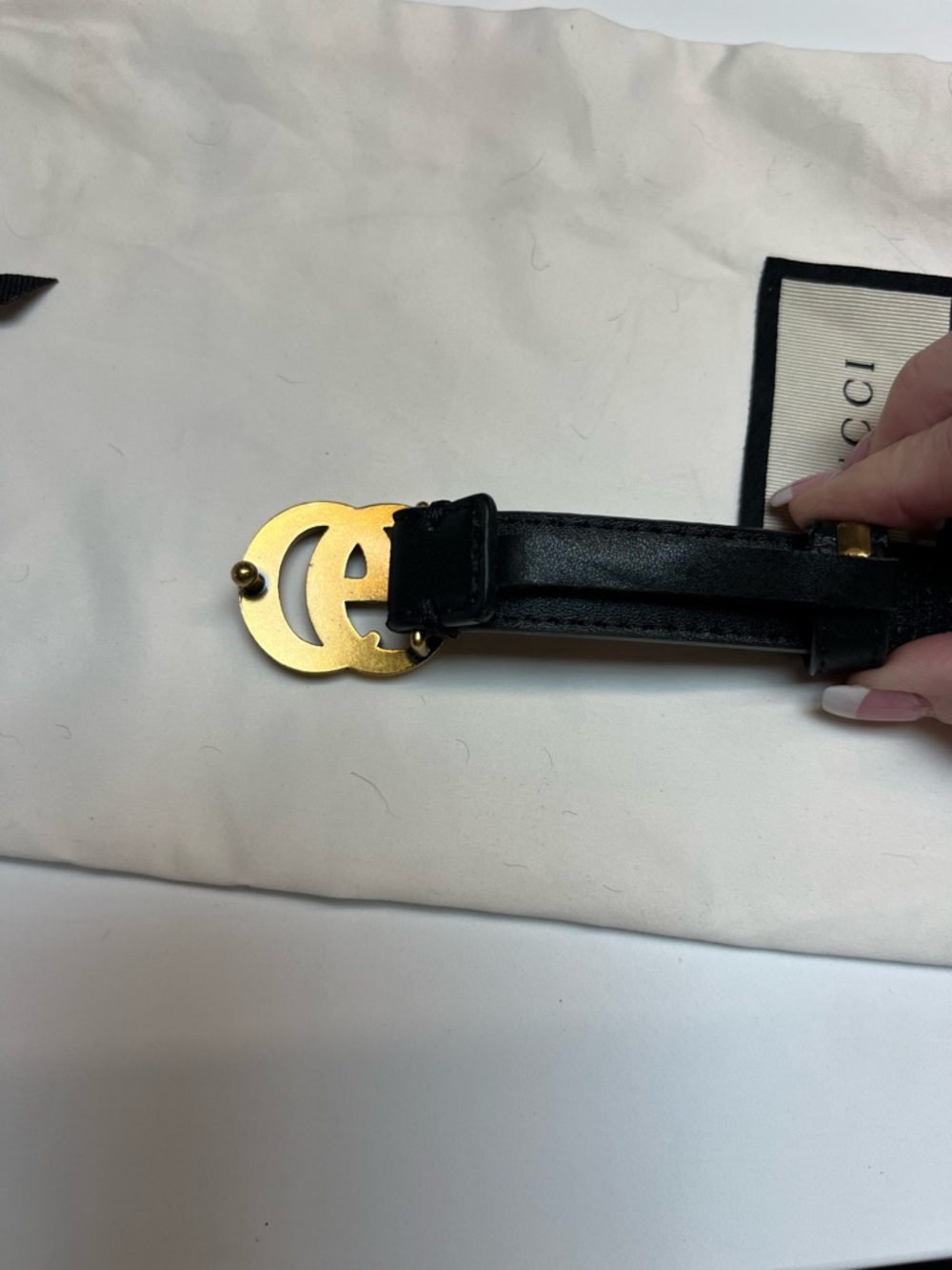 Gucci Black Leather Marmont Thin Belt with Brass Double G Buckle - Picture 8 of 15